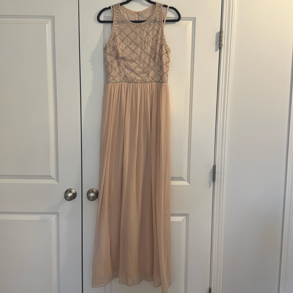 Lightly used Adrianna Papell bridesmaid dress; pale pink; size 10
